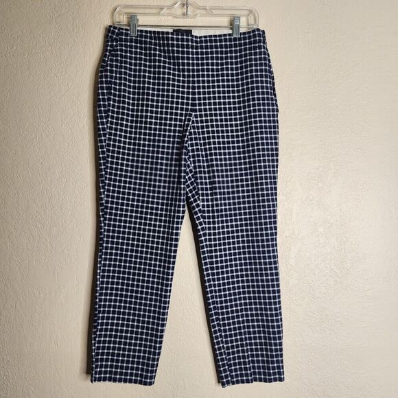 J. Crew Pants Womens 8 Martie Plaid Navy Blue & White Gingham Cropped Career - Picture 2 of 8